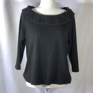 Black Sweater with Floral Embellishment